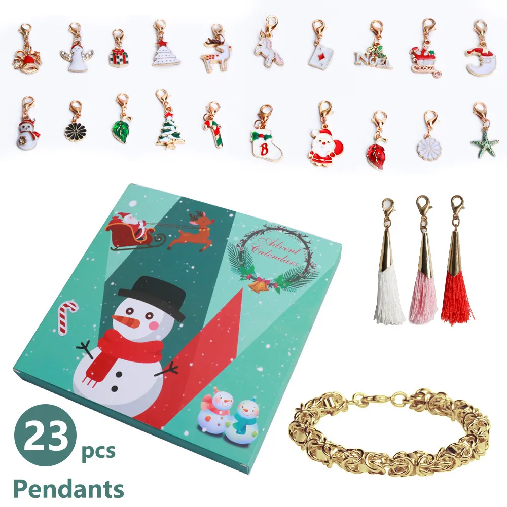 Snowman Christmas Advent Countdown Calendar DIY 24 Days Charms Bracelet Beads Set Surprise Box for Women Girls Christmas Gifts 201127