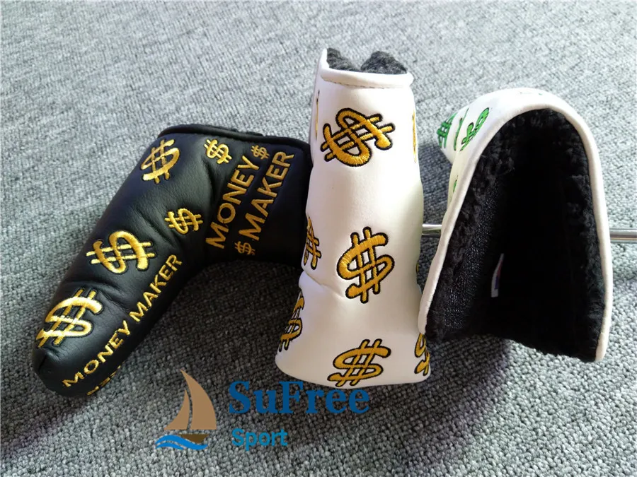 Latest Dollar Symbol Embroidered Golf Putter Head Cover Money Market Golf Blade Club Headcovers L-shaped 3colors07
