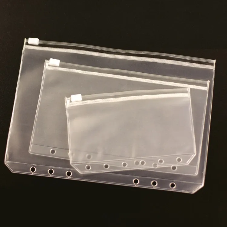 Bolsillos perforados A6 para cuadernos Bolsas de hojas sueltas con cremallera de 6 agujeros Bolsa de almacenamiento de documentos de PVC WB2931