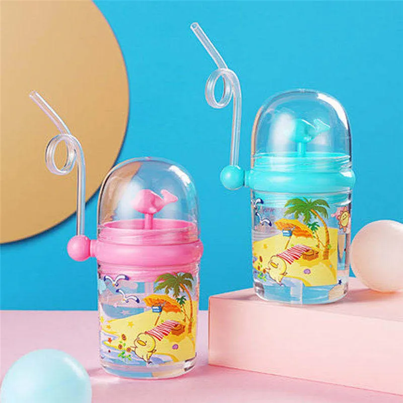 260ml Whale Water Cups Children Water Spray Cup Baby Feeding Straw
