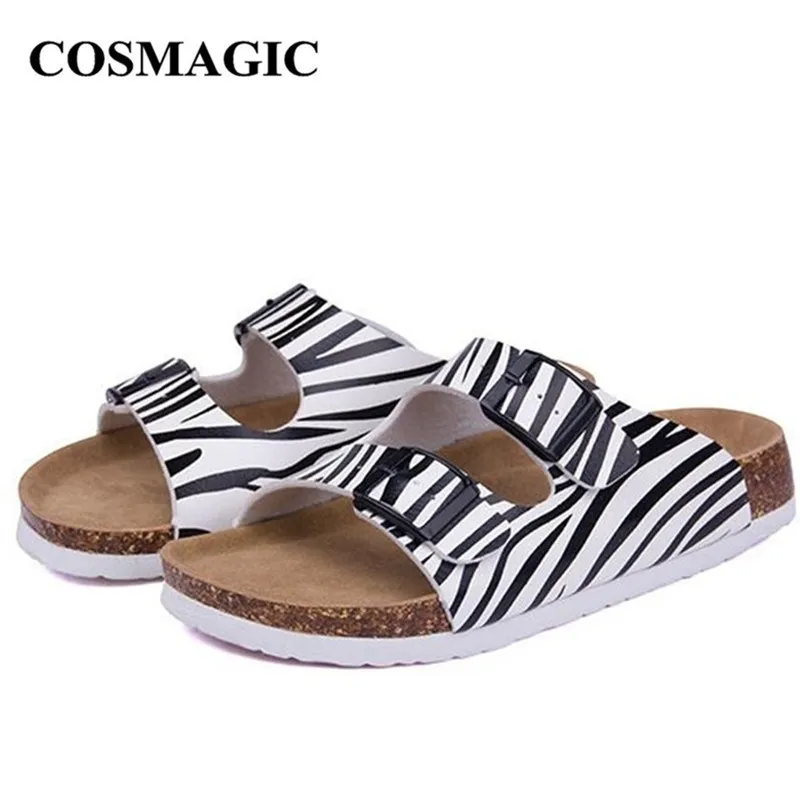 COSMAGIC New Summer Femmes Liège Pantoufles Casual Plage À L'extérieur Double Boucle Imprimé Anti-slip Toboggans Chaussure Y200423