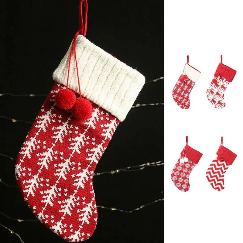 1 pièces bas de noël chaussettes en laine rouge blanc wapiti cadeau sac bijoux tricot noël tricoté bas arbre suspendu