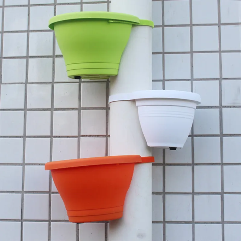 Plastic Plant Hanger Flower Basket Drain Pipe Flower Pot Holder for Garden Planter Balcony artificial flowers Wall pots Decor Y200709