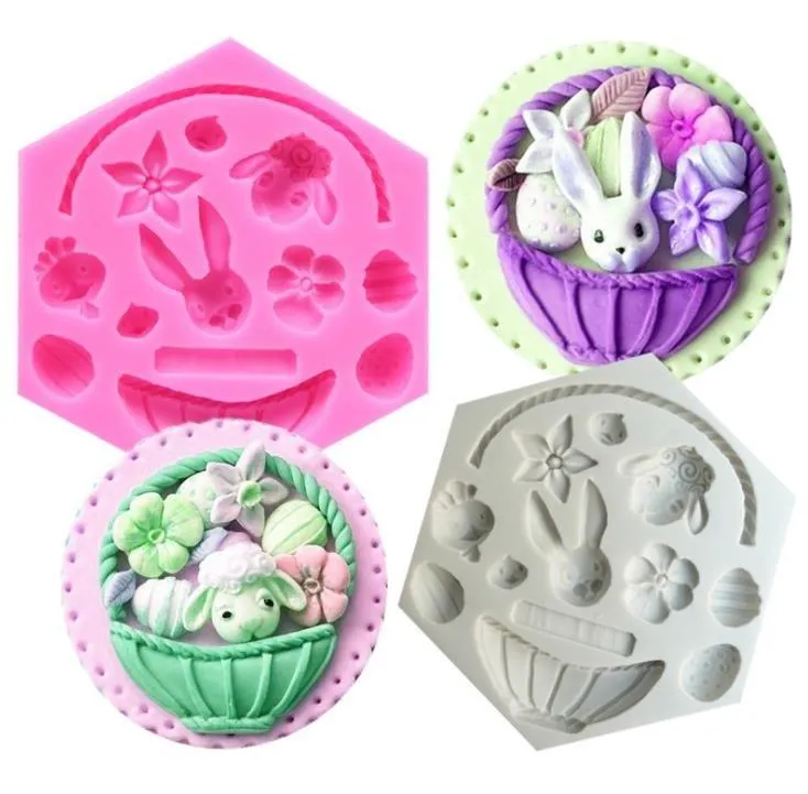 DIY Easter Children`s Day Decoration Soap Chocolate Fondant Rabbit Egg Basket Cake Silicone Baking Mold Biscuit Mould