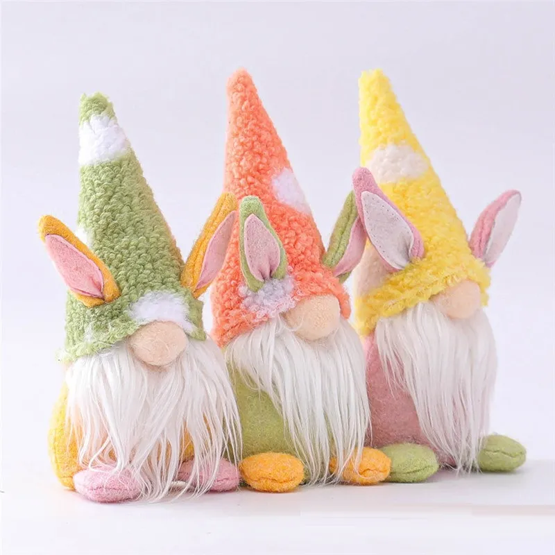 Lapin de pâques Gnome irlandais sans visage lapin nain poupée printemps fête en peluche lapin nains vacances maison Table décoration