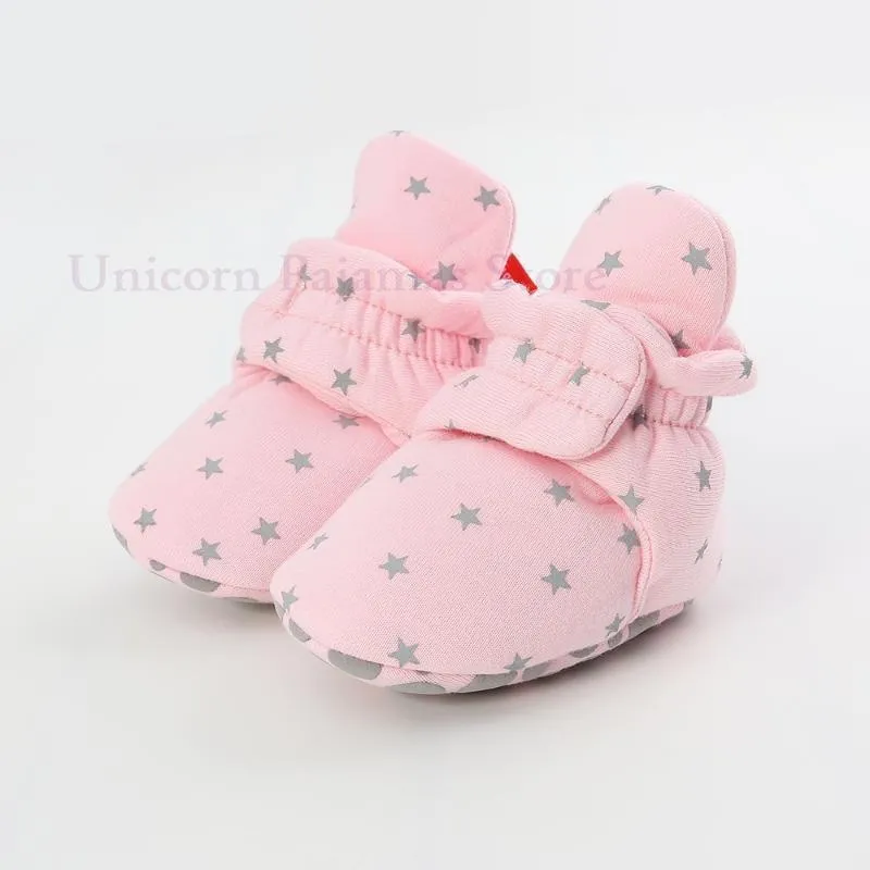 First Walkers Girls Pink Star Comfort Cotton Shoes Baby Infants Hook&loop Cozy Soft Sole Booties Kids Toddler Pre Moccassins Boot