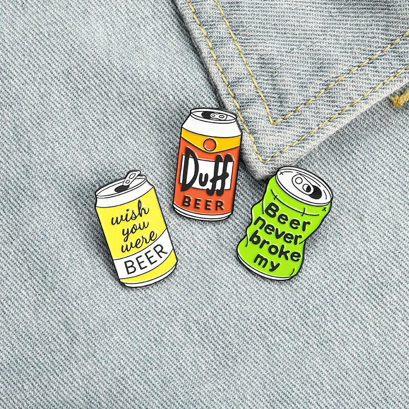 Creative Cartoon Can Enamel Pins Färger Skärningar Deflaterad Karaktär Öl Kan Broscher För Party Gåvor Lapel Pin Bags