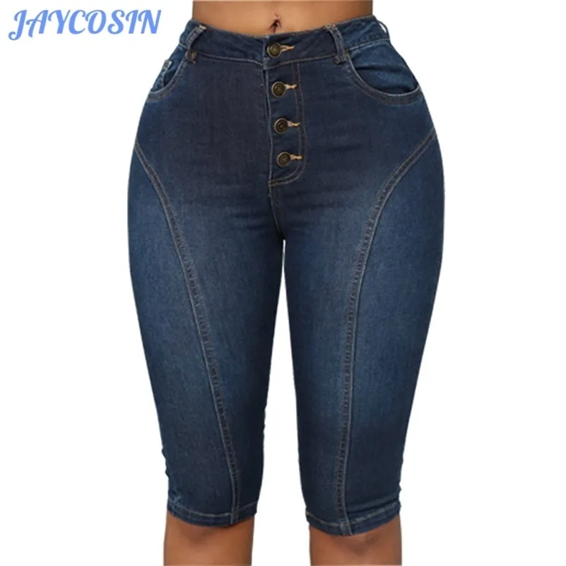 Jaycosin Kobiety Ubrania Szorty Skinny Wysokiej Talii Denim Spodenki Kobiet Moda Elastyczne Slim Letnie Dżinsy Kolano Długość Szorty LJ200815