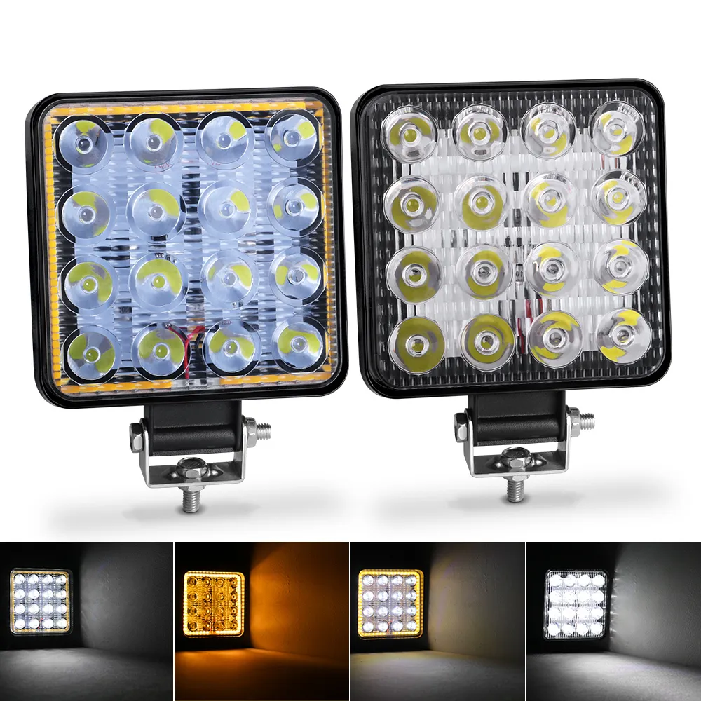 Samochód LED Bar Reflektor Worklight 16led 48W Spotlight Work Light Square Okrągły Lampa przeciwmgielna dla 4x4 Bar Offroad SUV Auto Truck ATV 9V-36V White