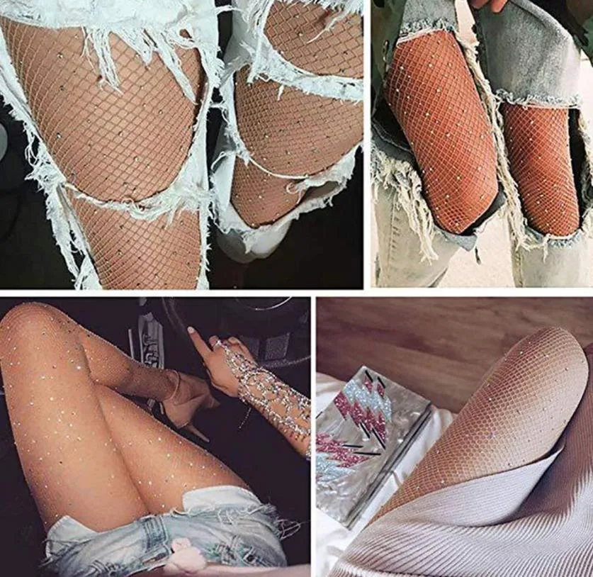 Rhinestone Fishnet Stockings Sexy Fishnet Tights Sparkle Glitter Pantyhose  High Waist Mesh Stockings For Women Black White Grey Brown Pink From  Jessie06, $2.04