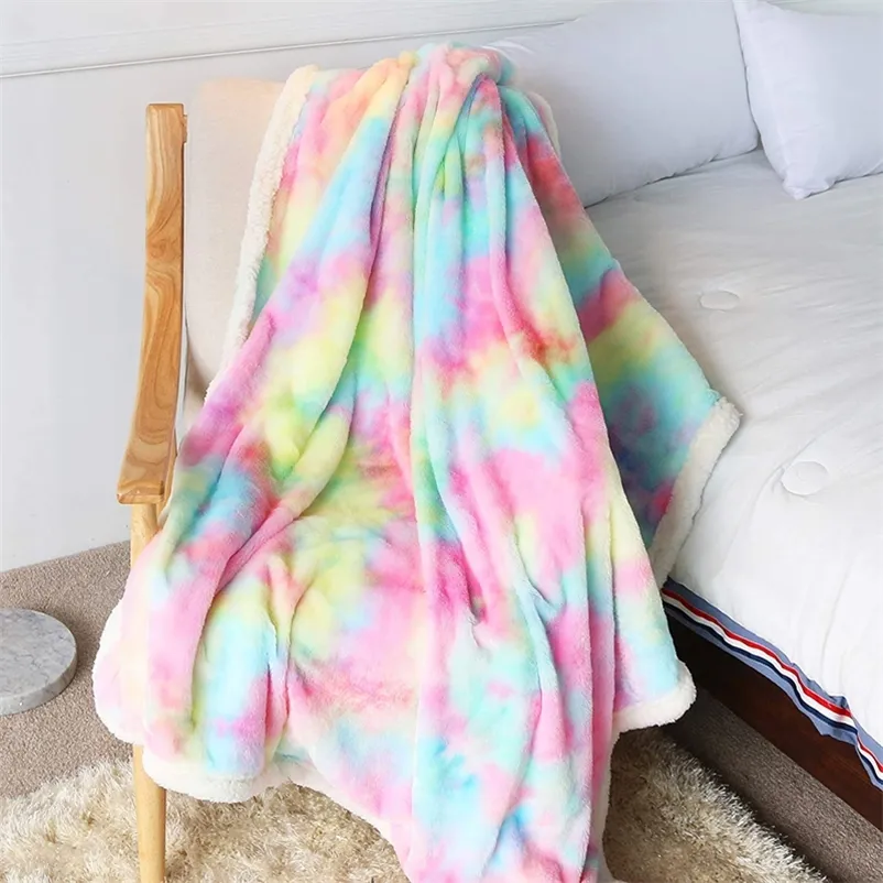 Soft Warm Plush Blanket Winter Sheet Bedspread Sofa Plaid Throw Rainbow Sleep Flannel Blankets 201222