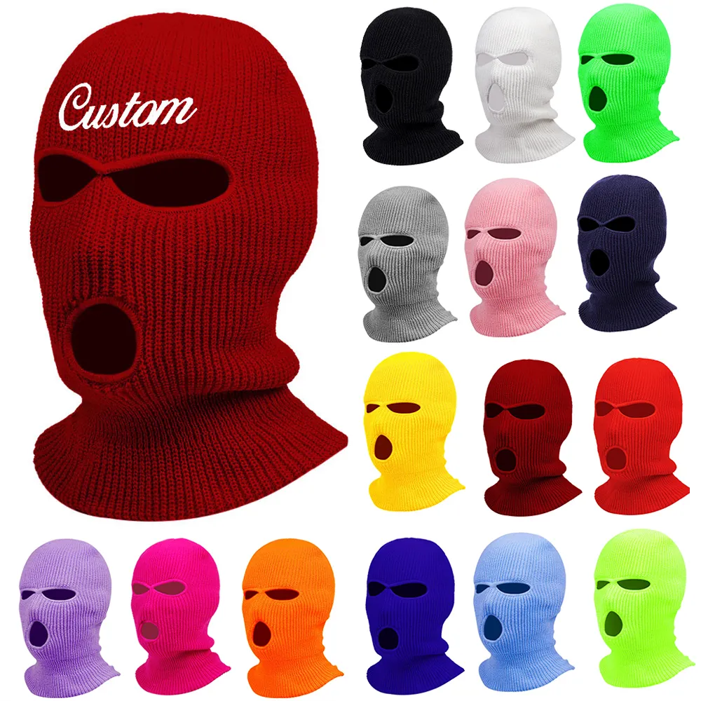 Customize Beanie Balaclava Mask Hat Womne Men Winter Masked Ski Cycling Hat With Embroidery Letters Text Name Skullies LJ201225
