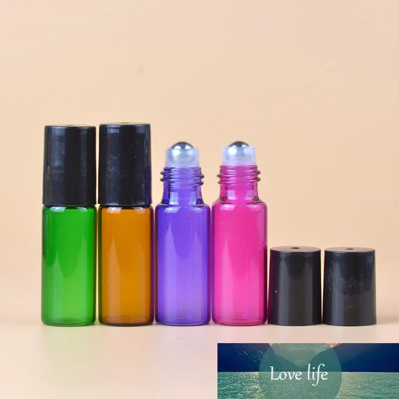 10Pcs/Lot 5ml Empty Glass Essential Oil Roll on Bottle Vials with Stainless Steel Metal Roller Ball Refillable Perfume Bottle