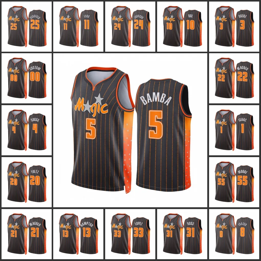 Orlando Magic''bol Bol Hassani Gravett Admiral Schofield Jonathan Isaac Mohamed Bamba Custom City Anthracite Edition 2022 75th Diamond Badge Jersey