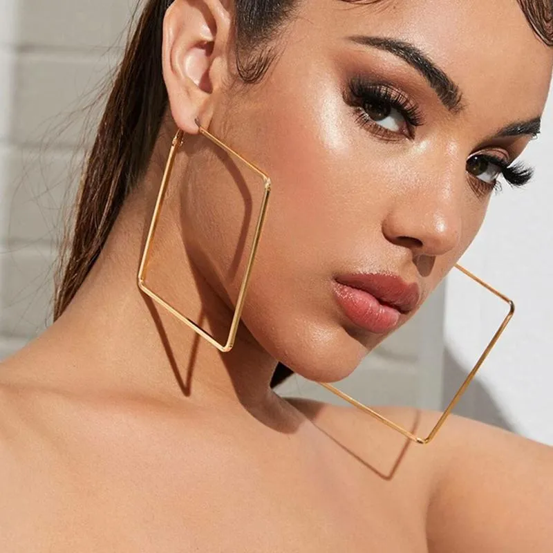 JK Oversize Geometric Hoop Huggie Earrings For Women Trendy Basketball Brincos With Exaggerated Large Square Design Punk Rachel Zoe Jewelry From Wusemeitian 11.38 DHgate.Com