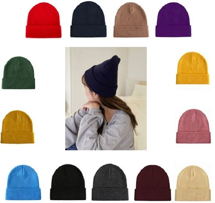 18 Colors Custom LOGO Fashion Beanies Hats Bonnet Winter Beanie Knitted Acrylic Hat Skullies Thicker Mask Fringe Hats Man Women