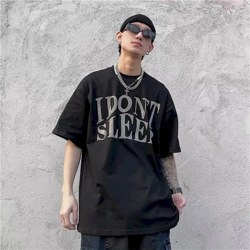 Été Harajuku T-shirts Homme Punk Tops Hommes Diamant imprimé Ne pas fumer Dormir Unisexe Tshirt Femmes Tee Couples Vêtements 220302