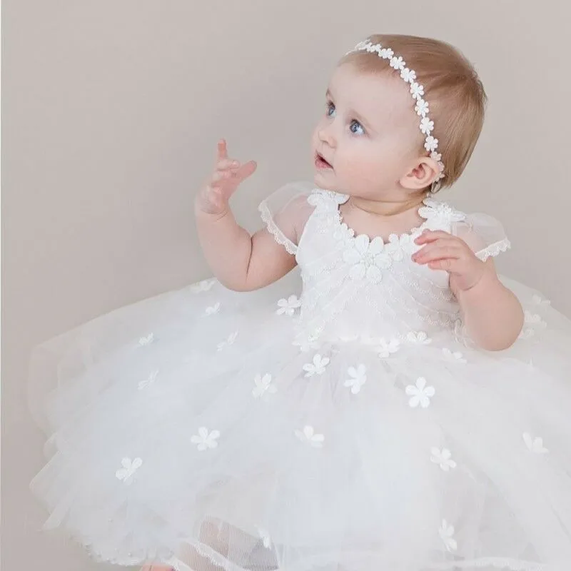 Newborn White Dress For Baptism Gown Baby Girl 1st Birthday Outfits Infant Party Dress Tulle Tutu Dress For Toddler Girl Clothes