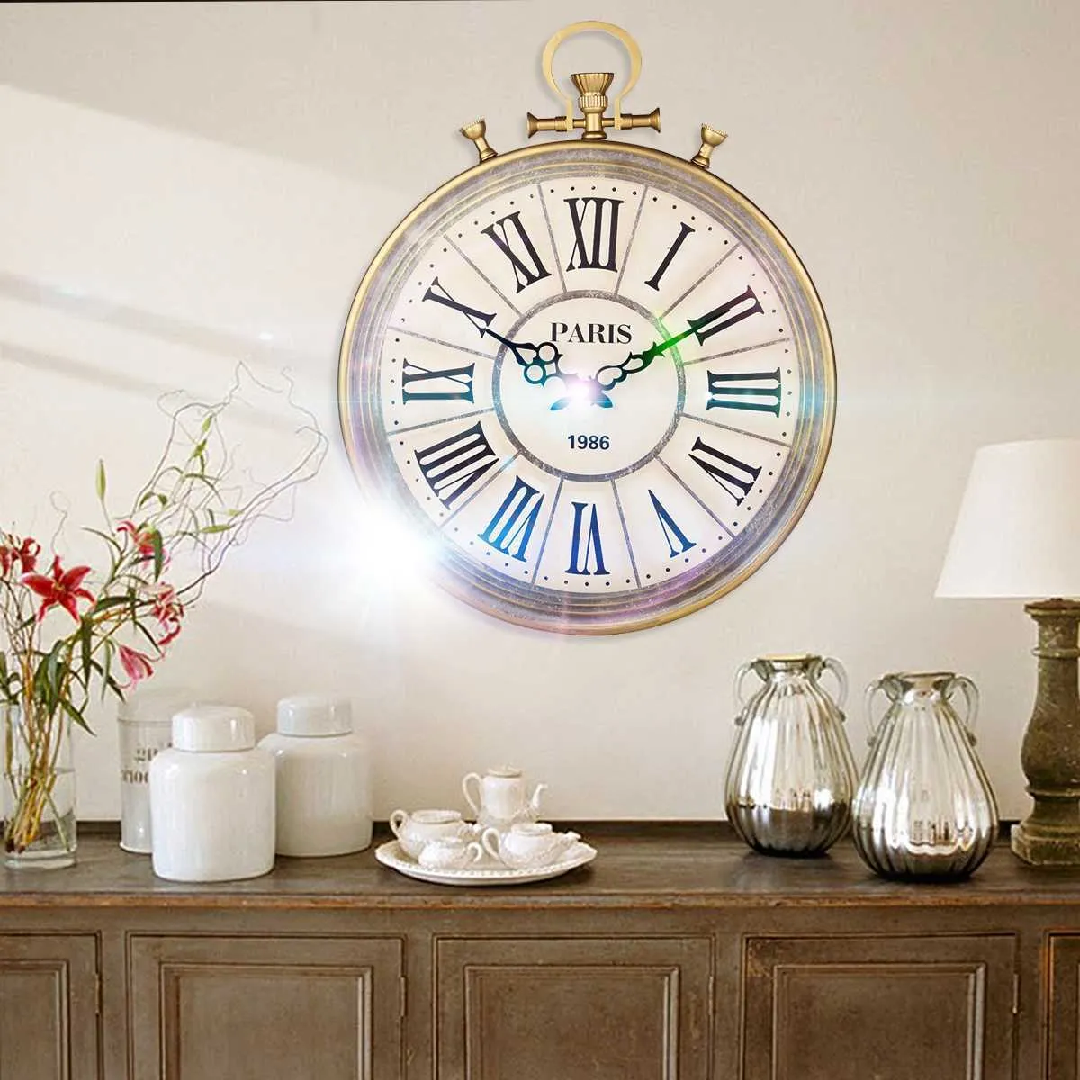 Large Vintage Roman Numeral Wall Clock Silent Antique Wood Grain Home Decor  From Tulsa, $30.56 | DHgate.Com, image size:1200x1200