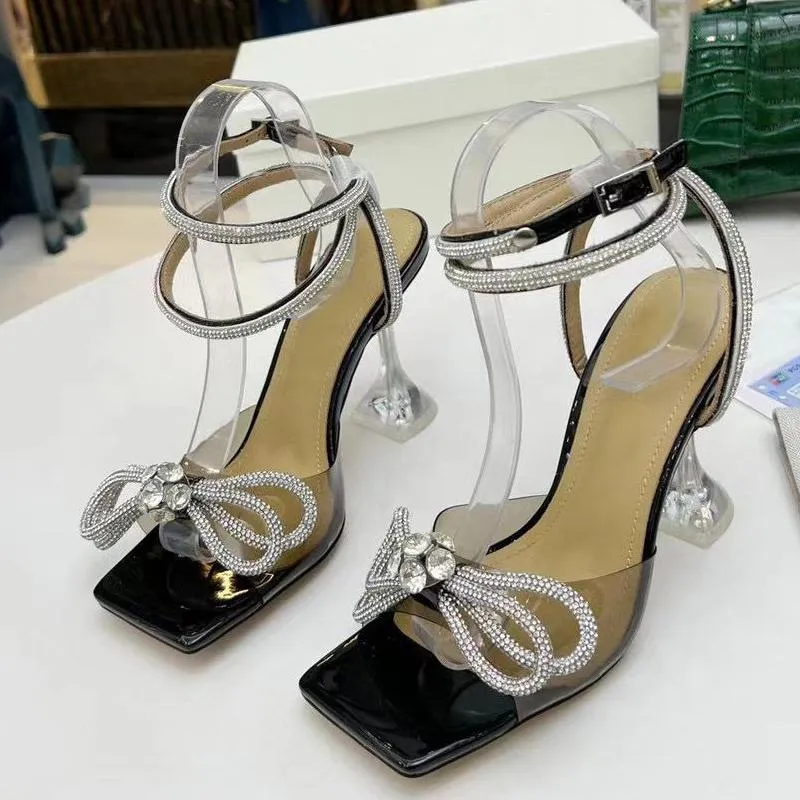 fashion High heeled sandals 100% Leather summer Women Fine heel Heels shoe sexy Pearl Satin Womens Shoes cloth lady Diamonds bow shoes Large size 34-41-42 With box