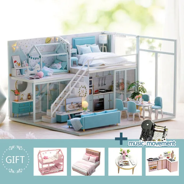 DIY Miniature Dollhouse Kit With Wooden Furniture And Living Room For Kids  LJ200909 From Jiao08, $15.51