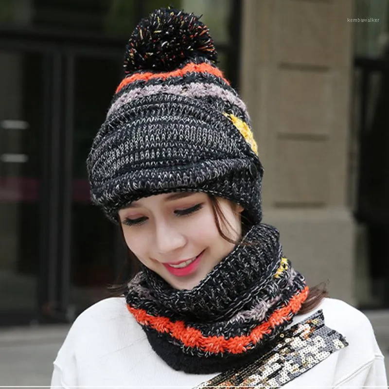 Beanie/Kafatası Kapakları Wenyujh Rüzgar geçirmez Beanies Şapka Kadınlar Sıcak Örgü Şapkalar Eşarp Setleri Kış Yastıklı Boyun Koruyucu 3 Pc Set Bisiklet Yün Kaps1