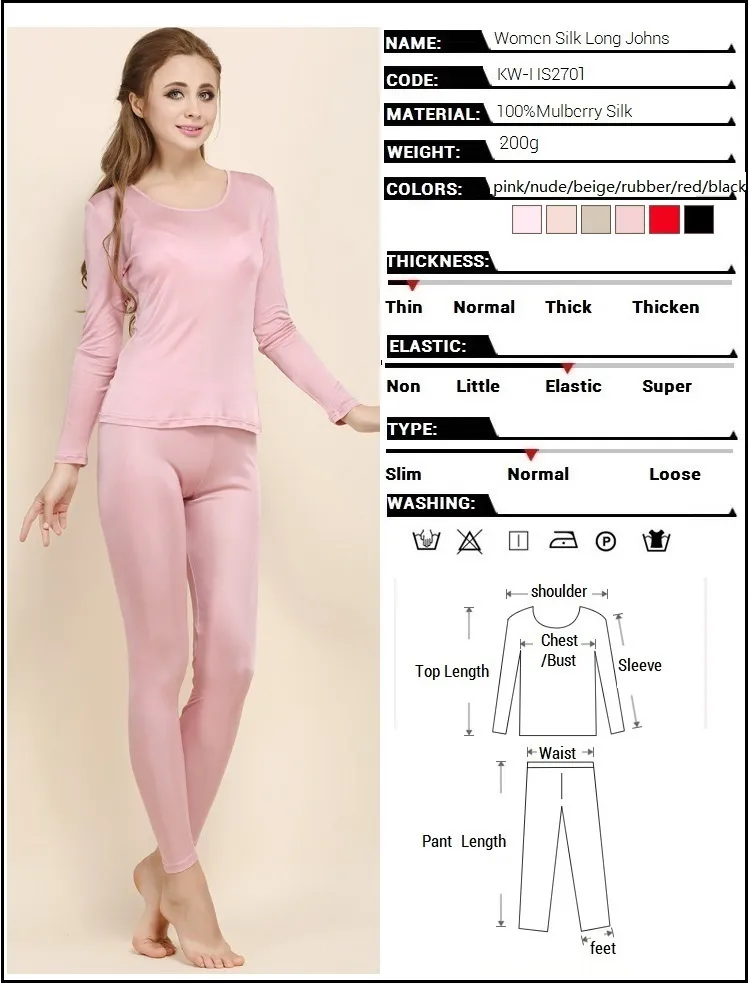 Women Silk Long Underwear Thermal Underwear Sets Mulberry Silk