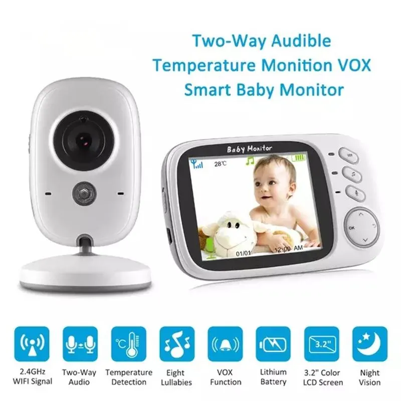 VB603 Baby Monitor 2.4 GHz 3.2 -tums LCD -skärm Trådlös BabyFoon Monitor Night Vision Temperaturövervakning XF808 3.5 -tums kamera