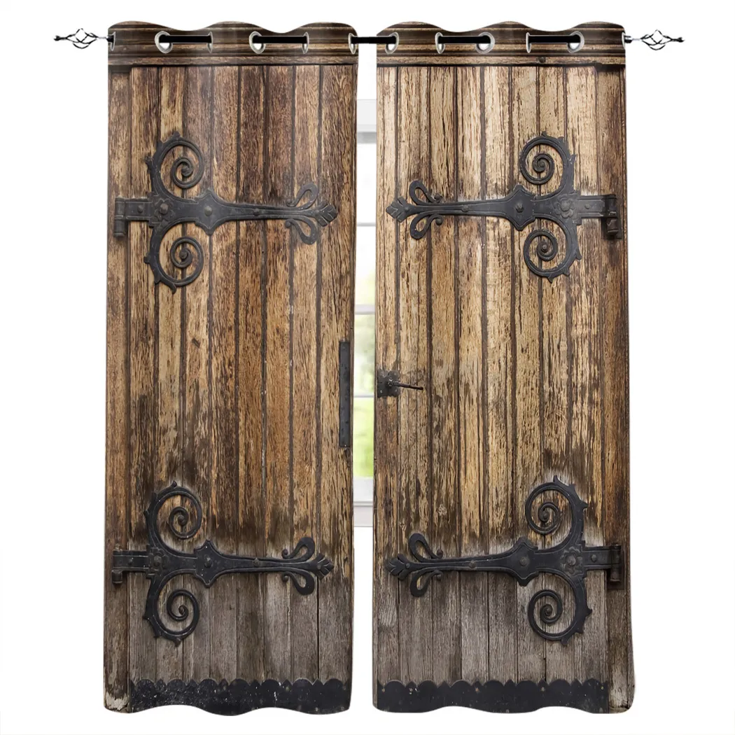 Vintage Farm Wood Door Rustic Modern Luxury Curtain Living Room Bathroom Kitchen Curtain Household Products LJ201224