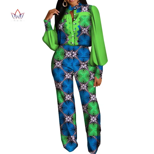 2-teiliges Damen-Outfit, volle Ärmel, afrikanische traditionelle Kleidung für Frauen, lange Hosen, Bazin Riche, Party, Übergröße für Damen, WY5899