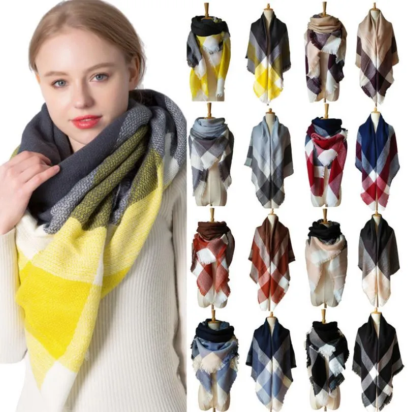 Karierte Schals Mädchen Schal Gitter Wraps Lattice Square Neck Schal Fransen Pashmina Winter Halstuch Decken 17 Stile DB179