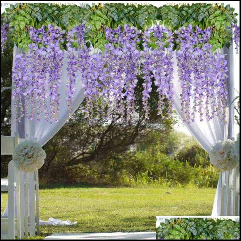 12Pcs / Wisteria False Silk Wreath Arch Wedding DIY Family Garden Office Party Decoration Pendant Wall Decoration 220110