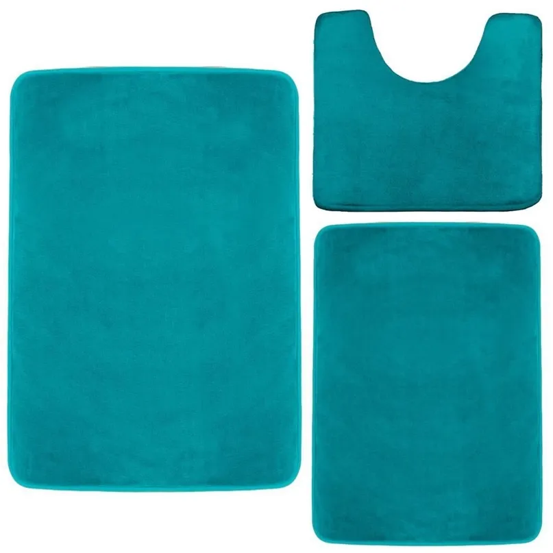 Tapetes de Banheiro 3 PCS Set WC Floor Mat Flannel Anti Slip Chuveiro Tapetes Capas de Assento Capa de Cores Sólidas para Decoração de Casa 220301