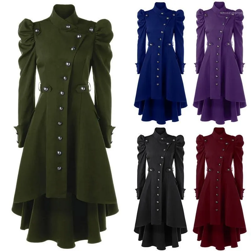 Kvinnors Trench Coats Puimentiua Kvinnor Toppar Lång Medeltida Kappa Vinter Svart Grön Stativ Krage Gothic Fashion Vintage Kvinna1