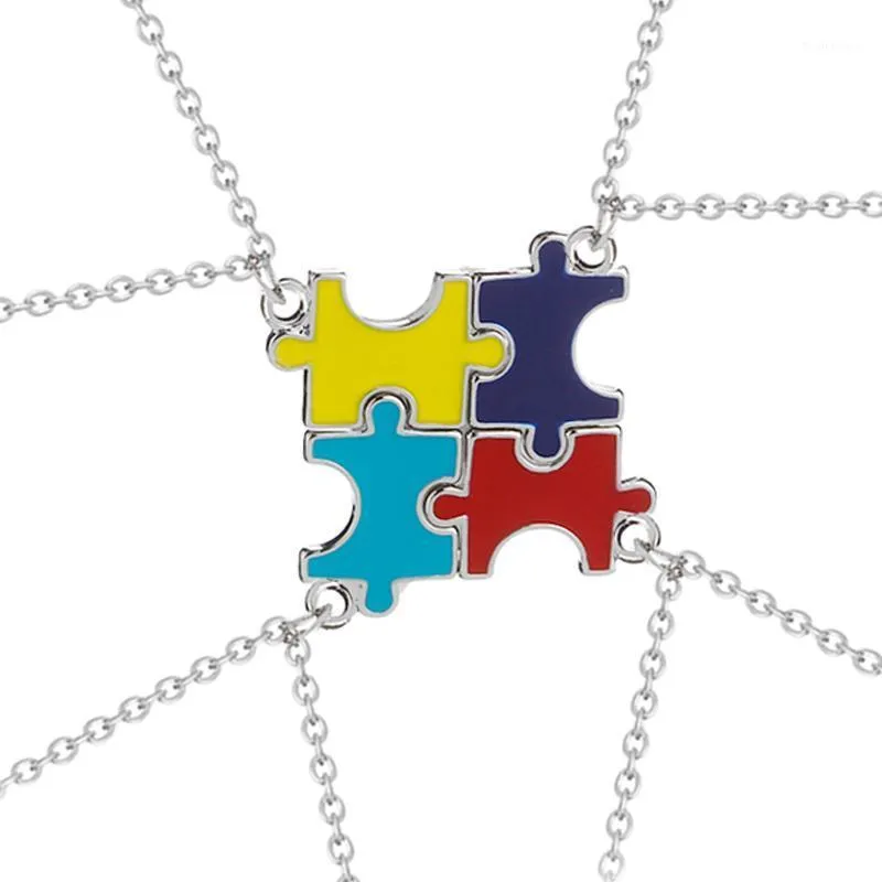 Chains Friends Bff Necklaces For 4 Puzzle Red Blue Yellow Enamel Necklace Friendship Jigsaw Soul Family Jewelry Gift1