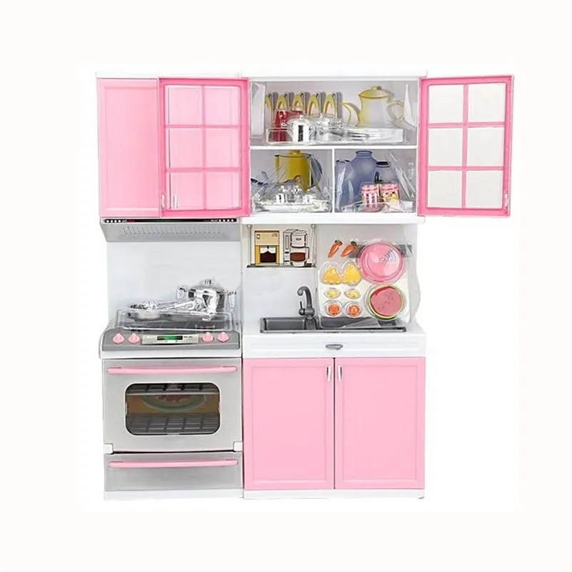 children's Kitchen Toys Xmas Gift Mini Kids Kitchen Pretend Play Cooking Set Cabinet Stove Girls Toy for kids gift high quality LJ201009