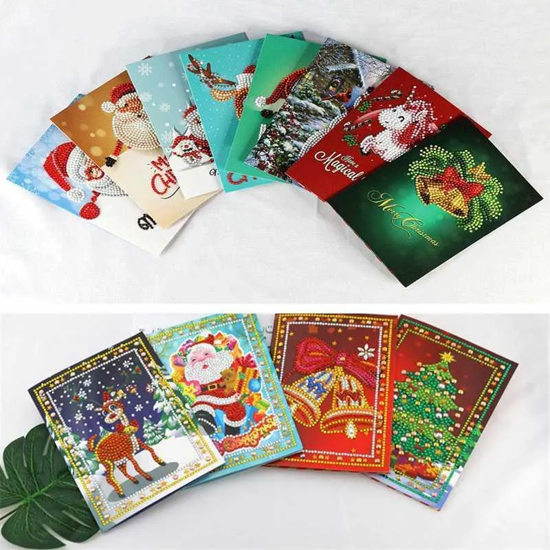 4/6/8pcs Diamond Painting Cardboards Embroidery Christmas Greeting Cards Gifts 