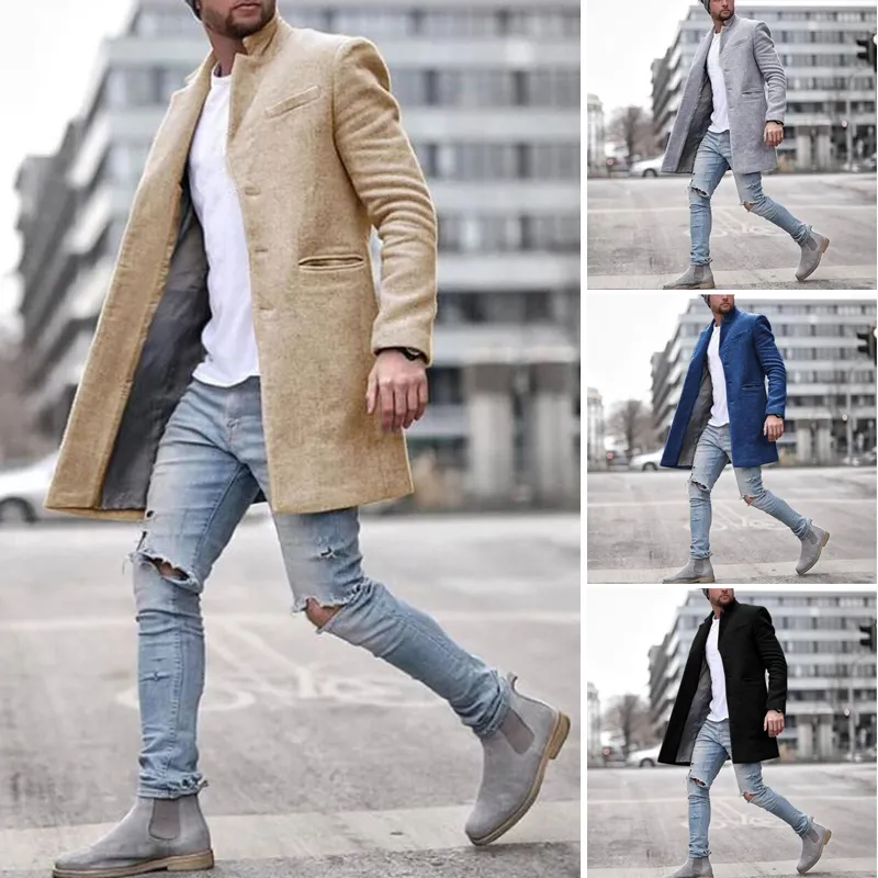 Herren-Trenchcoat aus Wollmischungen, lässig, für den Winter, warm, lange Jacken, 4 Farben, formelle Oberbekleidung für Herren in Übergröße