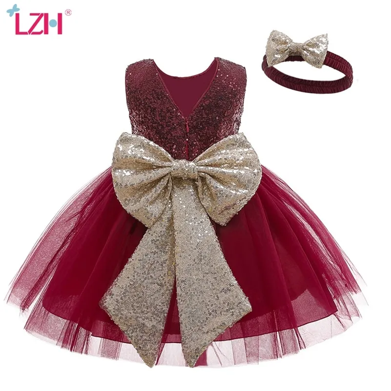 LZH Infant Dress Baby Girl 1st Year Birthday Dress Christmas Baby Sequin Red White Party Princess Dress For Baby Newborn Clothes LJ200827