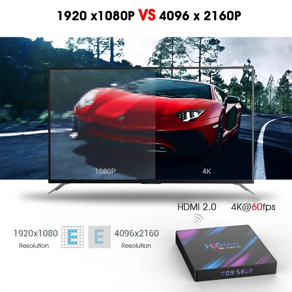 Box TV H96 Max H616 Android 10.0 BT 4.2 RAM 4 Go DDR3 64 Go 4K