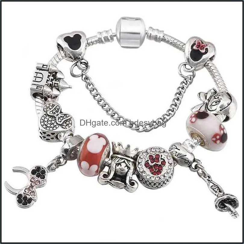 2022 Brand New 16-21cm European Charm Bracelet Sweet Mouse Beads 925 Silver Snake Chain for Kids Diy Jewelry Accessories with Gift Box