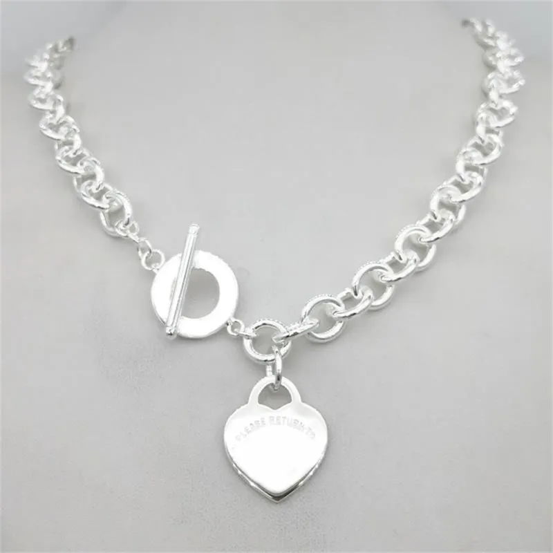 Sterling Silver 925 classico moda cuore tag pendente ladies collana gioielli gioielli regalo 220218