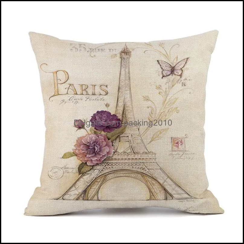 Black Paris and White Digital Printed Cotton Linen Pillow Case