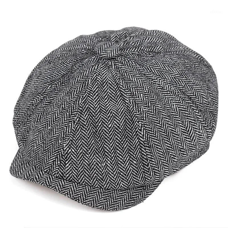 Berets 2021 Retro Sboy Caps Мужчины восьмиугольные шляпы Черные британские художники Осень Зимняя Зимняя Херрингбоя