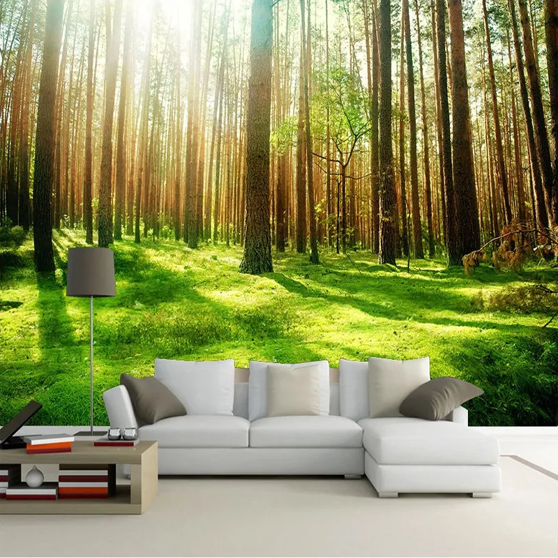 مخصص جدارية غابة خضراء كبيرة شجرة 3D الطبيعة المناظر الطبيعية للماء جدار اللوحة نوم مطعم غرفة المعيشة خلفية صور
