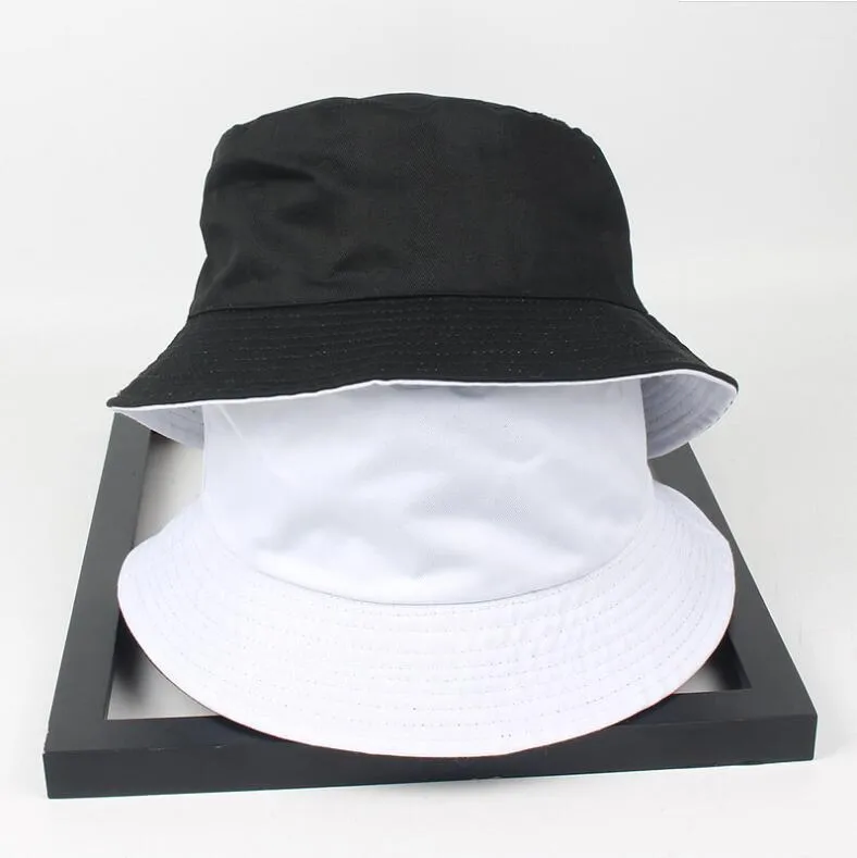 Cloches Two Side Reversible Black White Solid Bucket Hat Unisex Chapeau Fashion Fishing Hiking Bob Caps Women Men Panama Summer1