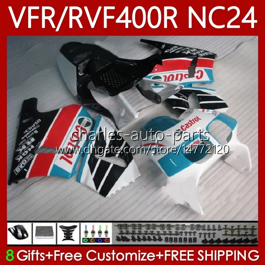 Kit carrosserie pour HONDA RVF400R VFR400 R NC24 V4 VFR400R 87-88 Carrosserie 78No.61 RVF VFR 400 RVF400 R 400RR Noir cyan 87 88 VFR400RR VFR 400R 1987 1988 Carénage de moto