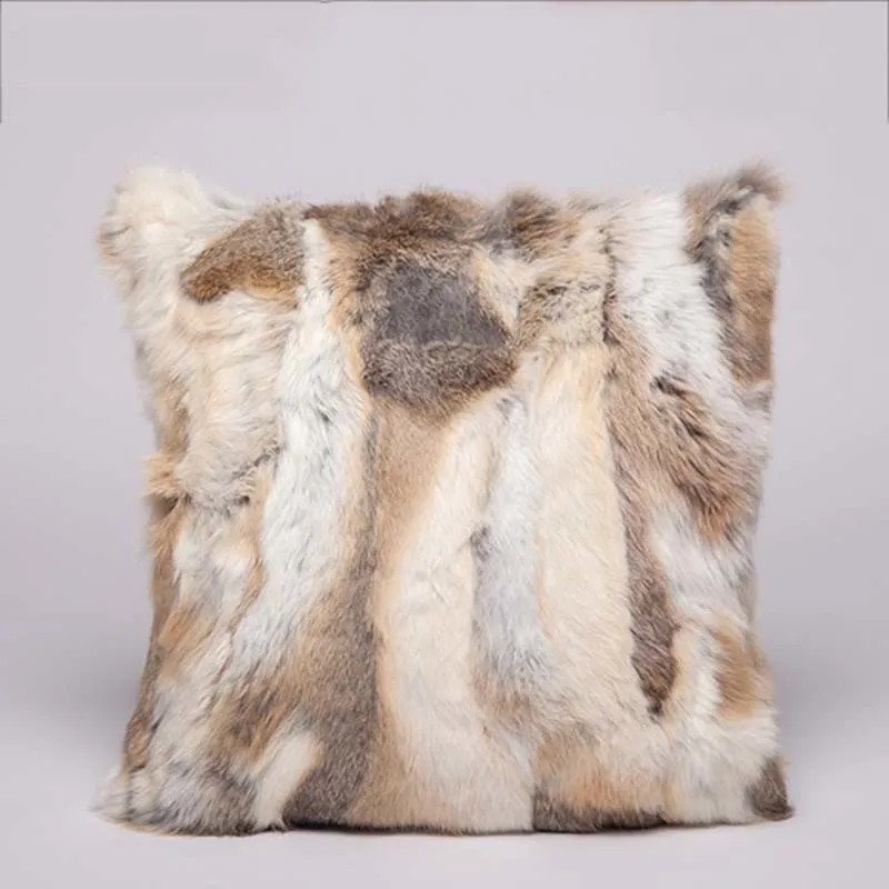 Rabbit fur pillow case color brown