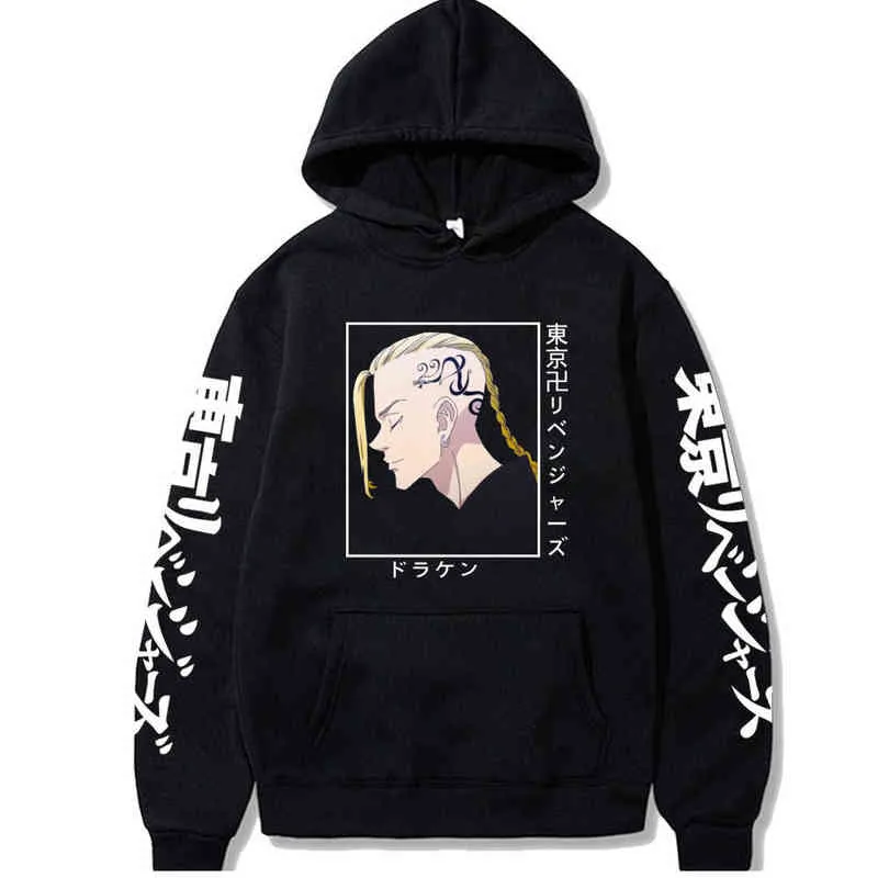 Anime Tokyo Reveners Draken Impressão Hoodies 2021 Streetwear Hip Hop Manga Longa Pullovers H1227