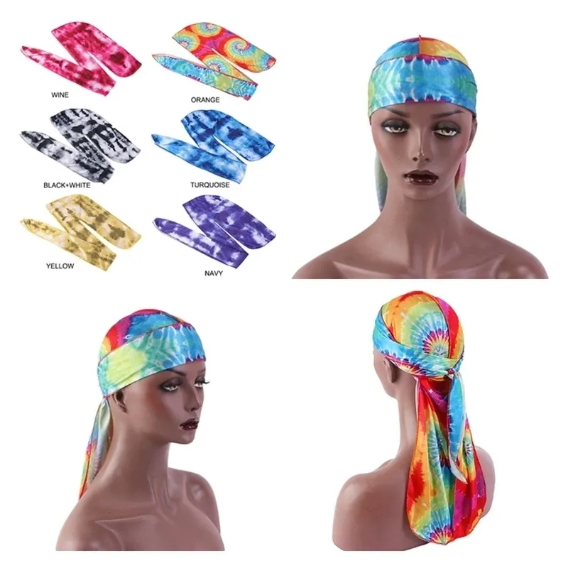 6 couleurs nouveau bonnet de cheveux pour dormir style épais cravate-teinture longue queue Pirate bandeau chapeau Imitation soie Polyester bandeau Turban